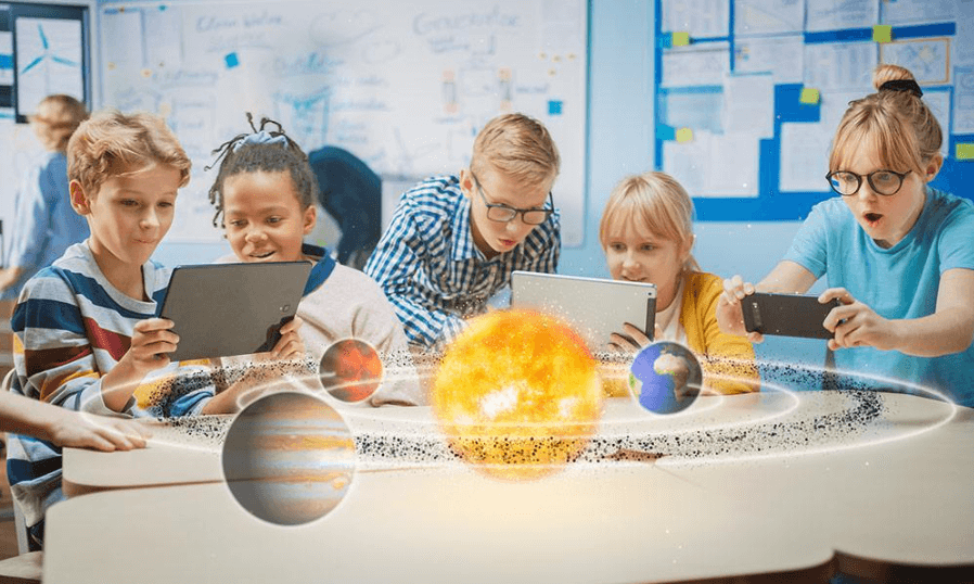 Students using gadgets in the classroom
